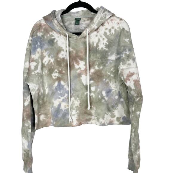 Wild Fable Large L Green Tie Dye Cropped Hoodie Sweatshirt Fleece Casual Lounge - Picture 1 of 7
